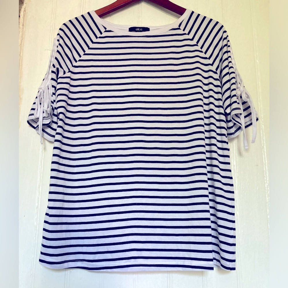 *3 for $20* Ellos string-tie sleeves tunic blouse, black/white stripes, sz S/12